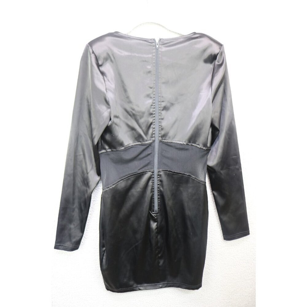 Kaylee Kollection Long Sleeve Black Satin Cut-Out Dress-Large-Whimsigoth-Goth - Picture 9 of 12